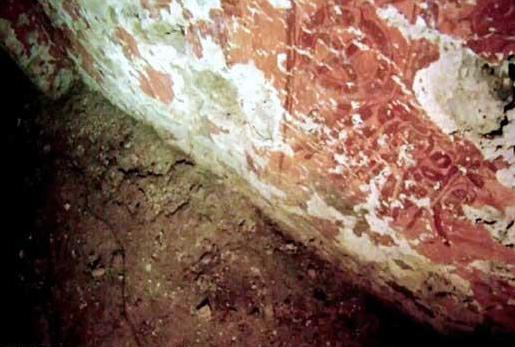 The footage revealed a funeral chamber with red frescoes, pottery and pieces of a shroud made of jade and mother of pearl.
