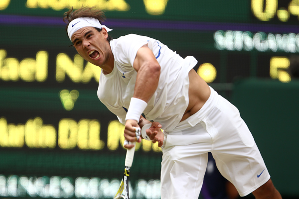 Rafael Nadal forced to hit big in his match with Juan Martin Del Potro.