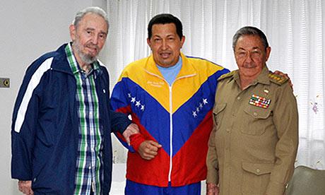 Chávez is visited by Cuba's president, Raul Castro, (right) and Fidel Castro during his stay at a hospital in Havana.