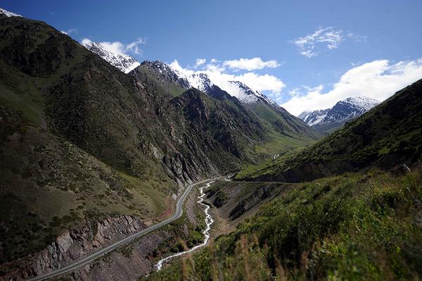 Photo taken on July 1, 2011 shows the beautiful scenery of the high altitude summer pasture called Suusamyr, some 170 km south of Bishkek, capital of Kyrgyzstan. [Xinhua/Sadat]