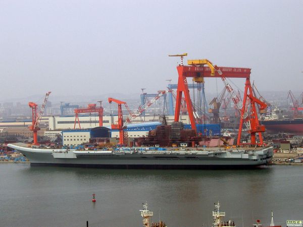 Photo shows the 'Varyag' aircraft carrier being built at a shipyard in Dalian, China. The great 'Varyag' is going to be China's first aircraft carrier.[File photo]