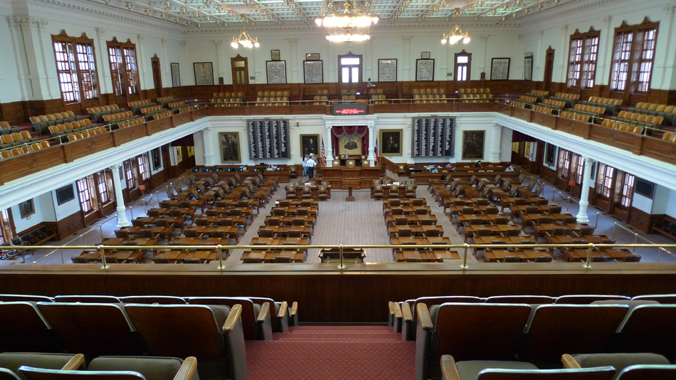 House of Representatives of the Texas State Capitol of the US. Standing on one of Austin's highest points, the Capitol is an extraordinary example of public architecture of the late 19th century and is widely recognized as one of the country's most distinguished state capitols. [Photo by Xu Lin/China.org.cn]