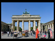 The Brandenburg Gate. Reichstag Brandenburg Gate is an iconic landmark of Berlin and Germany and appears on German euro coins. It was behind the Berlin Wall for 30 years. [Zhang Fang/China.org.cn]