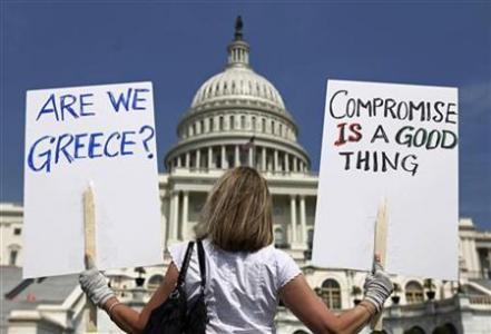 A demonstrator in front of the Capitol in Washington, July 18, 2011.