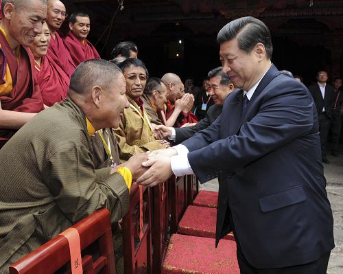 Vice president Xi Jinping visits the Jokhang Temple in Lhasa. 