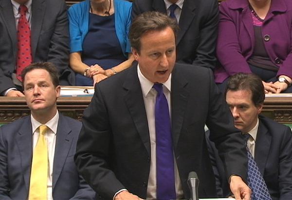 In this image taken from TV, showing Britain's Prime Minister David Cameron as he makes a statement on phone hacking inside the House of Commons, in London, Wednesday July 20, 2011. [Xinhua] 