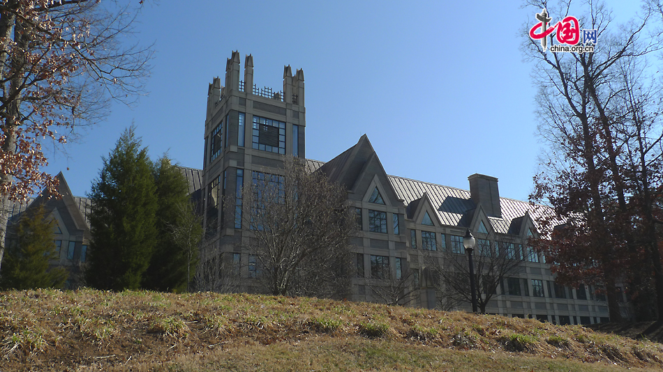 A modern architecture in Duke University, which is a private research university located in Durham, North Carolina, United States. [Photo by Xu Lin / China.org.cn]