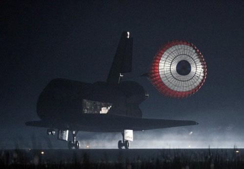 Space Shuttle Atlantis lands at Kennedy Space Center, in Cape Canaveral, Florida. Atlantis touched down for a final time, ending its last mission to the International Space Station and bringing down the curtain on NASA's 30-year space shuttle program.