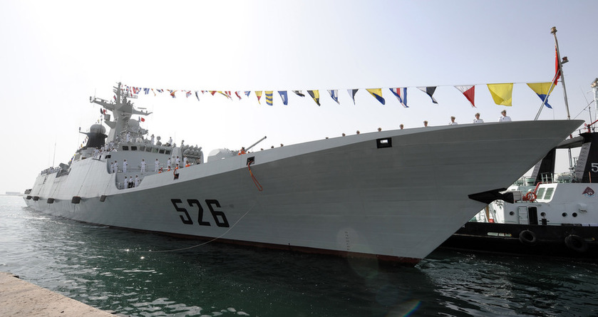 Missile frigate &apos;Wenzhou&apos; and &apos;Ma Anshan&apos; of the eighth escort flotilla in the Gulf of Aden of Chinese People&apos;s Liberation Army (PLA) Navy in the Gulf of Aden are seen in the port of Doha, capital of Qatar, July 30, 2011. Missile frigate Wenzhou, Maanshan and supply ship Qiandaohu arrived in Doha on Sunday, kicking off the first-ever visit by PLA navy to Qatar, which will last for five days. [Xinhua]