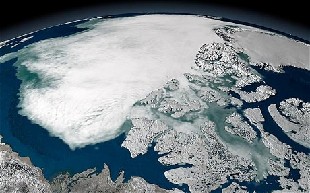 Arctic sea ice above North America in 2005.[ALAMY] 
