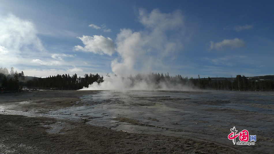 A view of Lower Geyser Basin in Yellowstone National Park, Wyoming, US. As the first national park in the world, Yellowstone National Park is well-known for its wildlife and many geothermal features. [Photo by Xu Lin / China.org.cn]