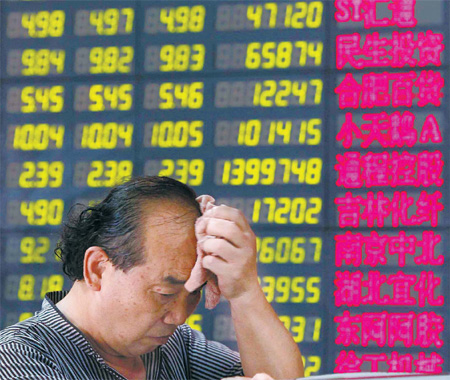 It was not just Shanghai's summer heat on Monday that caused brows to sweat. China's main share index ended down 3.8 percent, the biggest one-day decline since mid-November. The decline was fueled by a growing aversion to risk after Standard & Poor's downgraded the credit rating of the United States last week. [China Daily] 