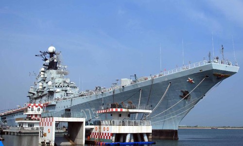 Permanently anchored at Bagua Beach in Tianjin's Hangu district, the Carrier Kiev has now been converted into a military theme park. Photo: Xinhua