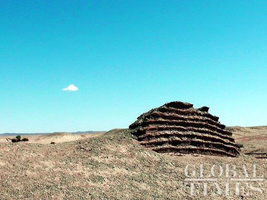 The remains of a protective structure built in the Han Dynasty (206 BC-220AD). It was meant to help repel nomadic incursions. Gansu Province, China. Photo: Xu Jingyi/GT