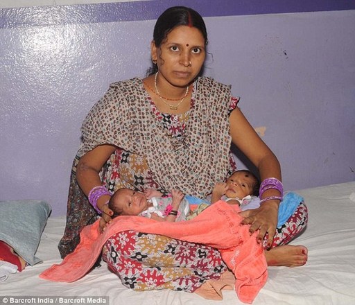 Rinku Devi gave birth to two sons in India last Friday - one from each of her uteruses.