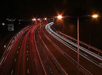 The M1 motorway at junction 11, north Luton, where highway lighting will be removed. [UK Highways Agency] 