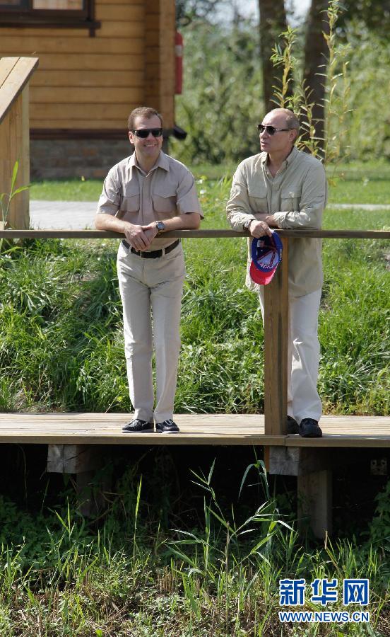 Russia's two top leaders spent Tuesday fishing and boating on the Volga river in a rare, day-long private meeting. 