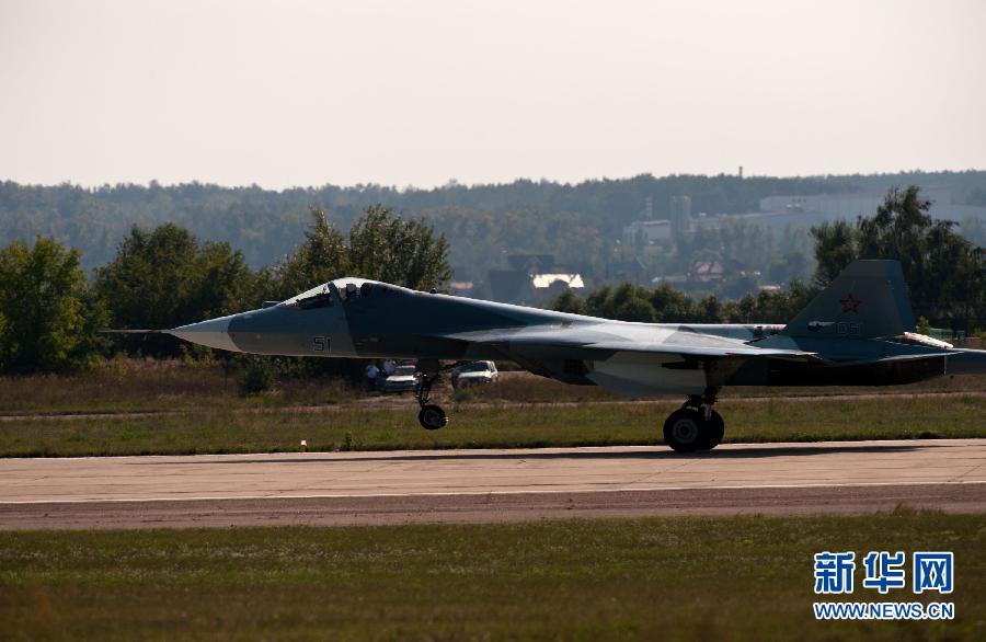 A Sukhoi T-50 flies during a display at the opening of the MAKS International Aviation and Space Salon at Zhukovsky airport outside Moscow August 17, 2011. The T-50, a joint project between Russia and India, made its first public flight on Wednesday. 