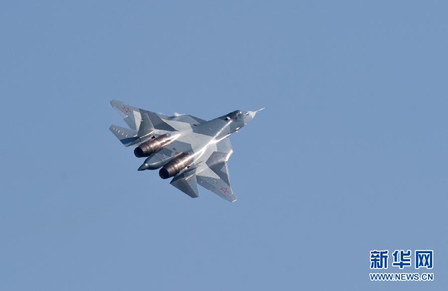 A Sukhoi T-50 flies during a display at the opening of the MAKS International Aviation and Space Salon at Zhukovsky airport outside Moscow August 17, 2011. The T-50, a joint project between Russia and India, made its first public flight on Wednesday. 