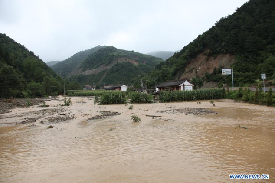 Photo taken on Aug. 18, 2011 shows flooded farmland in Huixian County, northwest China's Gansu Province. A flood hit the county Wednesday night, leaving 120 houses collapsed and 842 houses damaged. [Xinhua]