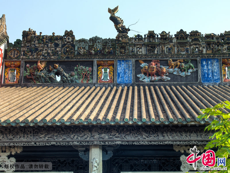 Established in 1894 during the Qing Dynasty, Chen Clan's Academy sits in western Guangzhou and holds a diverse collection of folk art. Chen Ancestral Hall, as it is known locally, is well-preserved, intricately decorated and the largest traditional building in Guangdong Province. [Chin.org.cn]