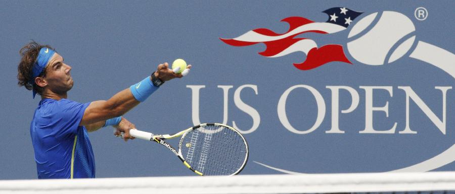 Rafael Nadal of Spain serves during the match against David Nalbandian of Argentina at the U.S. Open tennis tournament in New York, U.S., Sept. 4, 2011. (Xinhua/Reuters Photo)