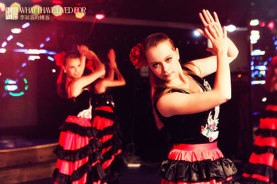Russian dancers perform at a local club in Manzhouli