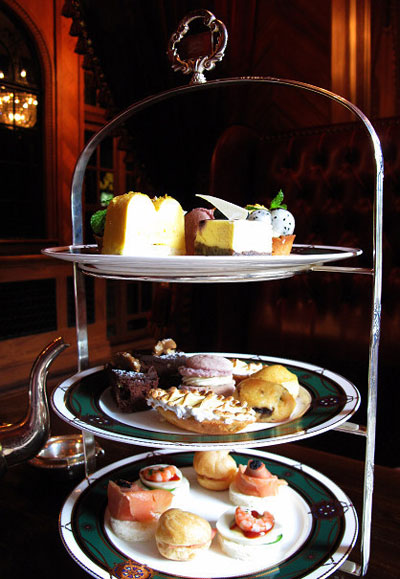 Delicate cakes are served with afternoon tea.