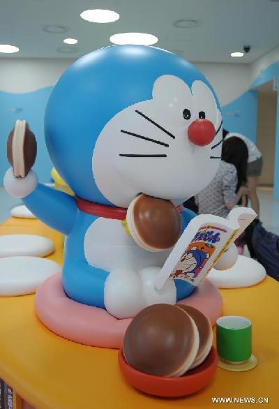 A model of the robotic cat named Doraemon is displayed at Fujiko F. Fujio Museum in Kawasaki of Japan, Sept. 6, 2011. The museum dedicated to Fujiko F. Fujio, the creator of the popular 'Doraemon' cartoon series, opened from Sept. 3.