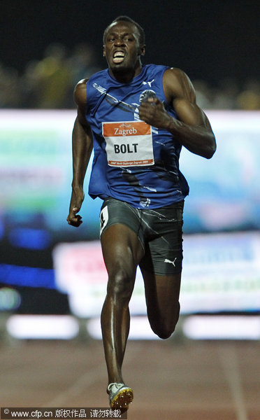 Jamaica's Usain Bolt runs to win the men's 100 m sprint at the Zagreb meeting IAAF World Challenge in Zagreb, Croatia, Tuesday, Sept. 13, 2011.