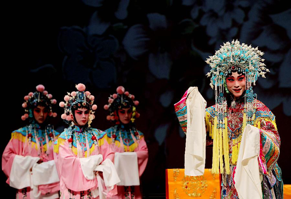 Artists perform in the Beijing Opera 'The Imperial Concubine is Drunk' at the Lincoln Center in New York, the United States, Sept. 17, 2011. 