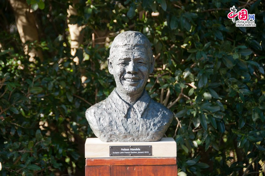 A bust of Nelson Mandela in the Kirstenbosch National Botanical Garden, in Cape Town, South Africa. The garden is one of eight National Botanical Gardens covering five of South Africa&apos;s six different biomes. When Kirstenbosch, the most famous of the gardens, was founded in 1913 to preserve the country&apos;s unique flora, it was the first botanical garden in the world with this ethos. [Maverick Chen / China.org.cn]