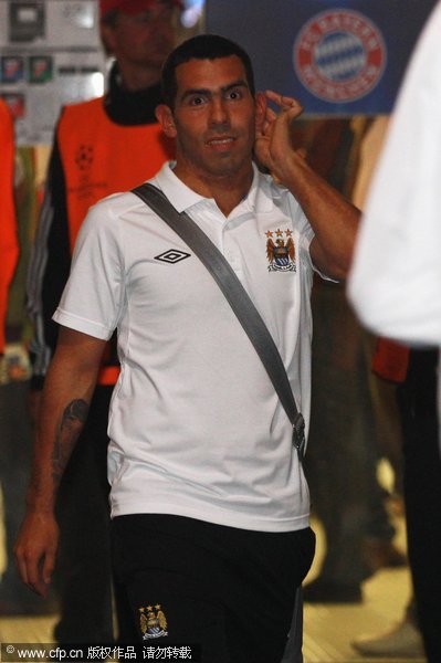 Carlos Tevez leaves the stadium the UEFA Champions League group A match between FC Bayern Muenchen and Manchester City at Allianz Arena on September 27, 2011 in Munich, Germany. 