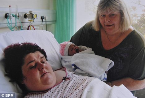 Nightmare labour: Sarah Bowskill (left), pitured with her mother Yvonne Bowskill and daughter Lily May, was turned away from Good Hope hospital in Birmingham when midwives did not believe she was in labour. [Agencies]