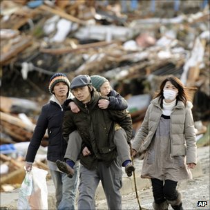 Tsunami survivors in Sendai in March 2011