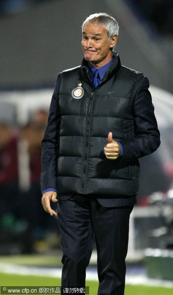 Inter Milan coach Claudio Ranieri reacts during Inter Milan's Group B Champions League soccer match against Lille in Villeneuve D'ascq, France on Tuesday, Oct. 18, 2011.