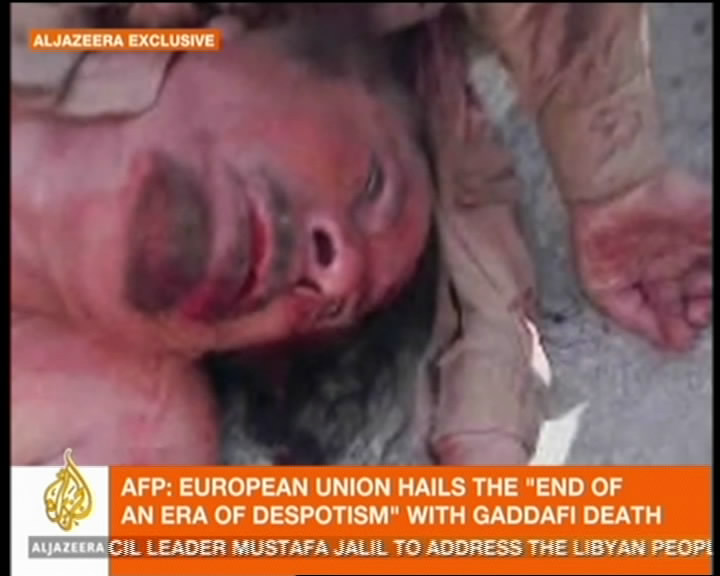 TV footage from Al-Jazeera shows the death of Col. Muammar Gaddafi. [Xinhua]