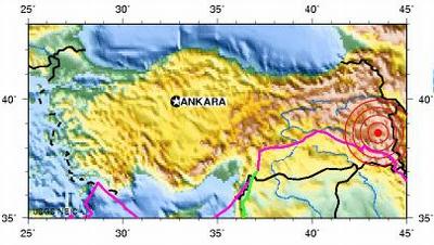 Red circles mark the location of Turkey's latest earthquake, October 23, 2011. [USGS] 