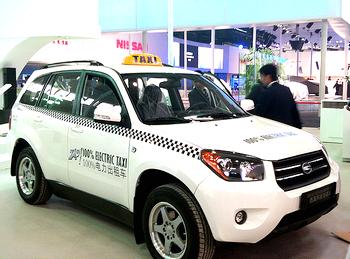 The ZAP electric taxi at the Beijing Motor Show, April 2010. [Evironment News Service] 