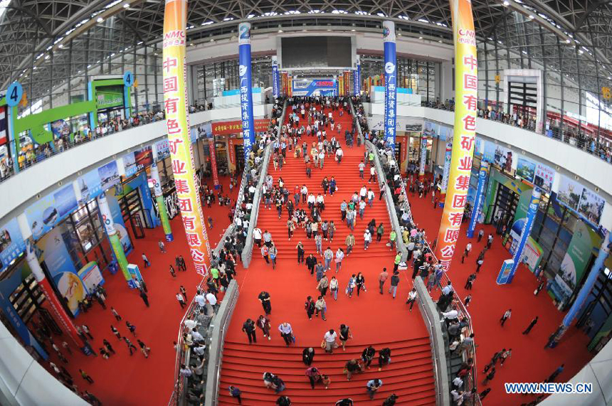 Photo taken on Oct. 26, 2011 shows the interior of the Nanning International Exhibition Center, where the 8th China-ASEAN Expo is held, in Nanning, capital of southwest China's Guangxi Zhuang Autonomous Region. The 6-day event, which attracted 2,300 enterprises from China and 11 ASEAN countries, closed on Wednesday, with a total transaction volume of 1.8 billion US dollars.