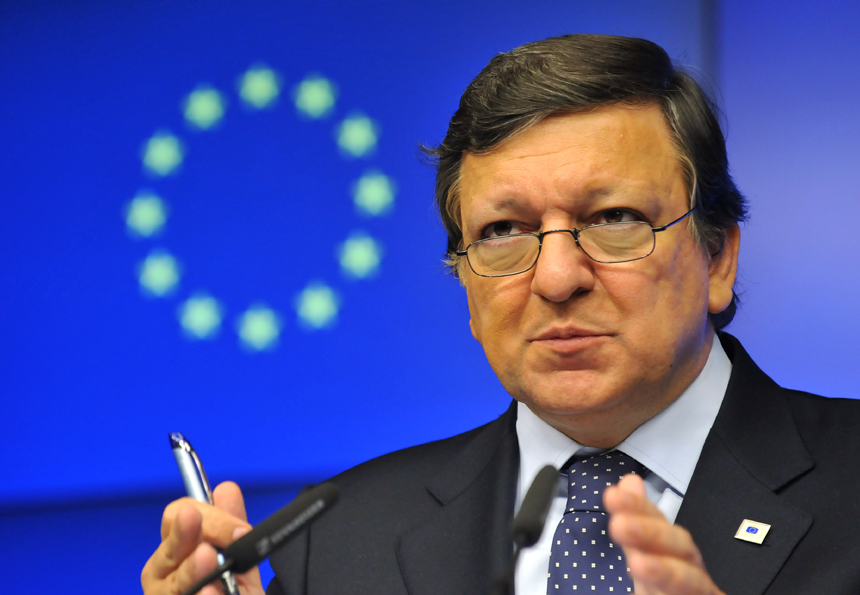 President of the European Commission Jose Manuel Barroso attends a press conference after an EU summit in Brussels, capital of Belgium, on Oct. 27, 2011. 