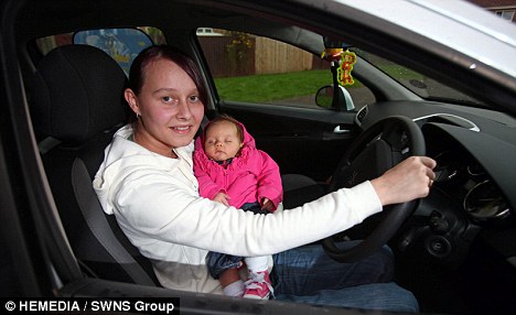 Driving test: Emma French passed her exam while in labour and drove herself to hospital to give birth to daughter Eva.