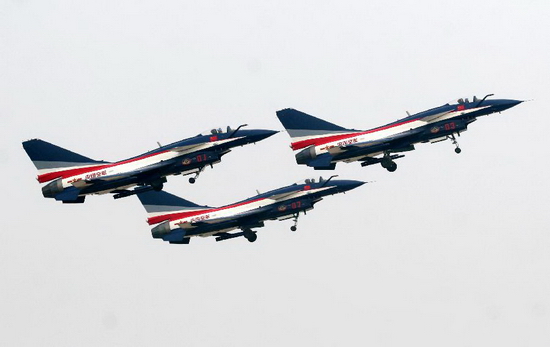 Bayi Aerobatic Team of PLA Air Force perform in Weifang