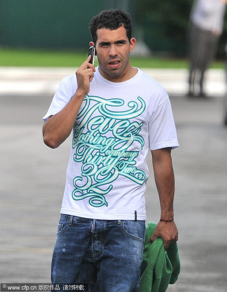 Manchester City's Carlos Tevez leaves Carrington Training Ground, Carrington.