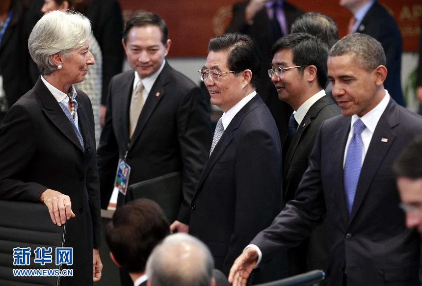 Chinese President Hu Jintao attends the first session of the Asia-Pacific Economic Cooperation (APEC) 19th informal leadership meeting in Honolulu, Hawaii, the United States, Nov. 13, 2011. 