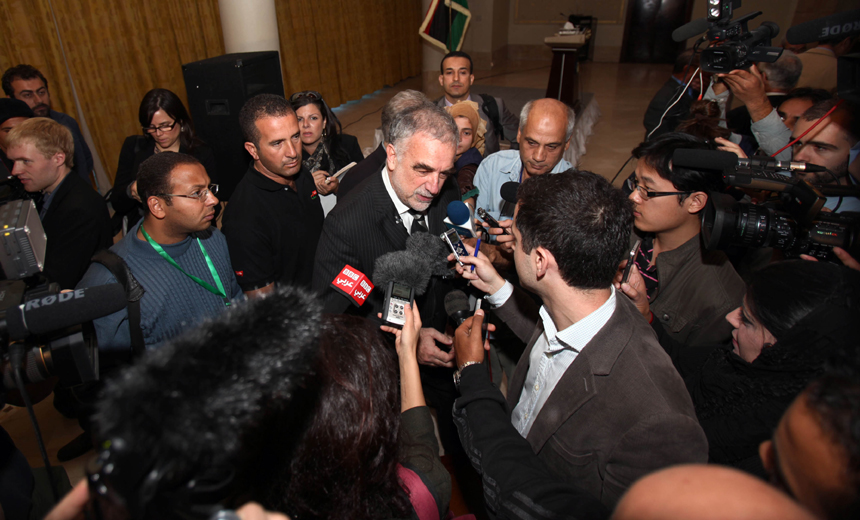 Luis Moreno-Ocampo, the Chief Prosecutor of the International Criminal Court (ICC), speaks during a joint press conference after meeting with Libya's Interim Justice Minister Mohammed al-Allagui in Tripoli, capital of Libya, on Nov. 23, 2011. Luis Moreno-Ocampo said here Wednesday that Saif al-Islam, the captured son of slain Libyan leader Muammar Gaddafi, will be tried inside Libya. 