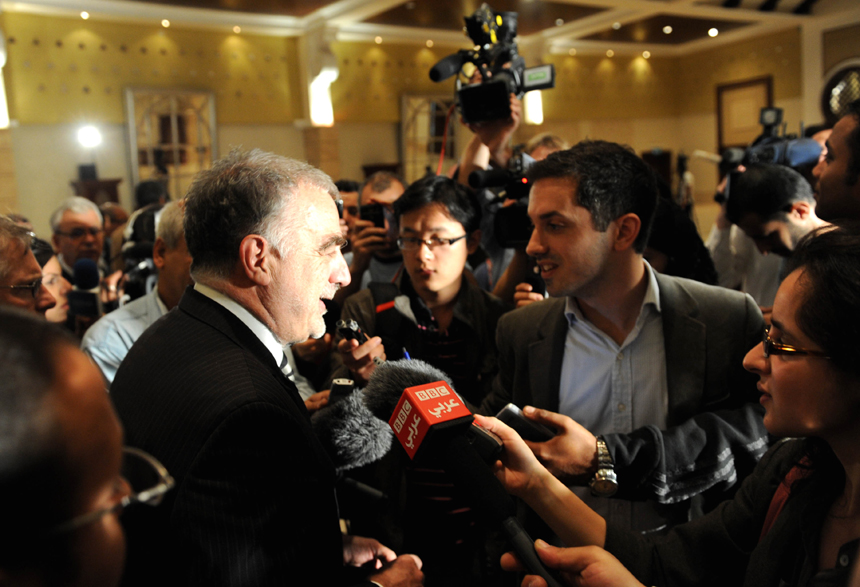 Luis Moreno-Ocampo, the Chief Prosecutor of the International Criminal Court (ICC), answers questions after the joint press conference with Libya's Interim Justice Minister Mohammed al-Allagui in Tripoli, capital of Libya, on Nov. 23, 2011. Luis Moreno-Ocampo said here Wednesday that Saif al-Islam, the captured son of slain Libyan leader Muammar Gaddafi, will be tried inside Libya.