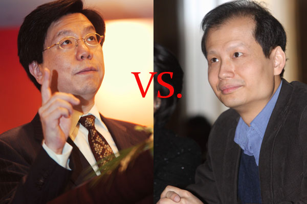 Former head of Google China, Kai-Fu Lee (left), has got involved in a verbal battle with Fang Zhouzi, an academic known for his opposition to 'pseudoscience'. [File photo]