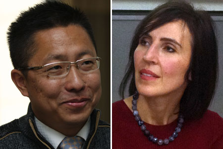 Li Yang (left) is the founder of Crazy English. Kim Lee is the wife of Li Yang.