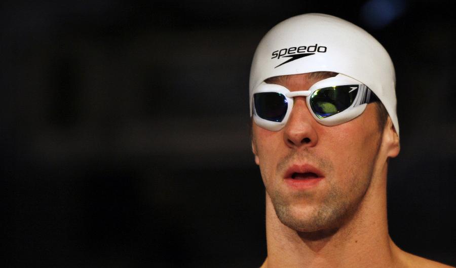 U.S. Olympic gold medallist swimmer Michael Phelps models the new Speedo brand swimsuits 'Speedo FASTSKIN3' at a news conference in New York November 30, 2011. (Xinhua/Reuters Photo)